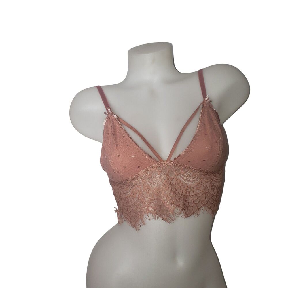 FRENCH AFFAIR Rose Gold Strappy Lace Bralette Womens Size Large